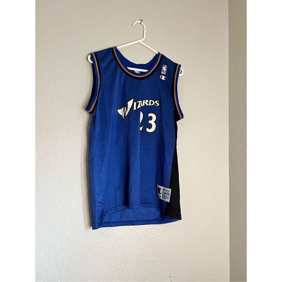MICHAEL JORDAN WASHINGTON WIZARDS JERSEY #23 CHAMPION NBA BLUE SIZE L 14 16 - Picture 1 of 4
